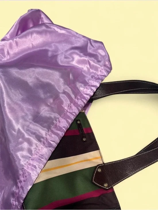 VINTAGE 2002 Kate Spade Westbury bag multicolored stripe with brown leather - Picture 8 of 8